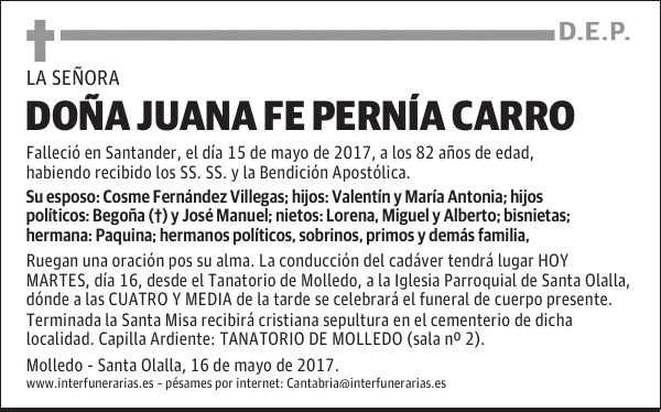 DOÑA JUANA FE PERNÍA CARRO