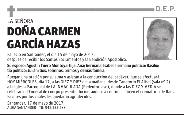 DOÑA CARMEN GARCÍA HAZAS