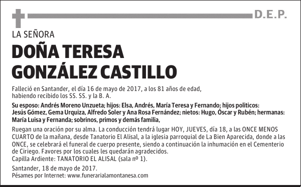 DOÑA TERESA GONZÁLEZ CASTILLO