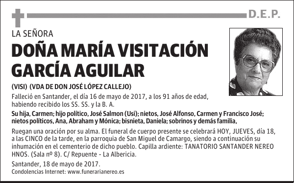 DOÑA MARÍA VISITACIÓN GARCÍA AGUILAR