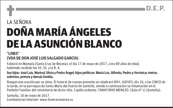 DOÑA MARÍA ÁNGELES DE LA ASUNCIÓN BLANCO