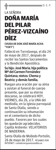 DOñA Ma DEL PILAR PÉREZ-VIZCAÍNO DIEZ