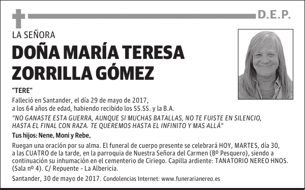 DOÑA MARÍA TERESA ZORRILLA GÓMEZ