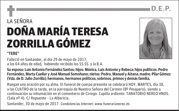 DOÑA MARÍA TERESA ZORRILLA GÓMEZ