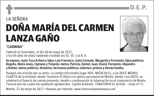 DOÑA MARIA DEL CARMEN LANZA GAÑO