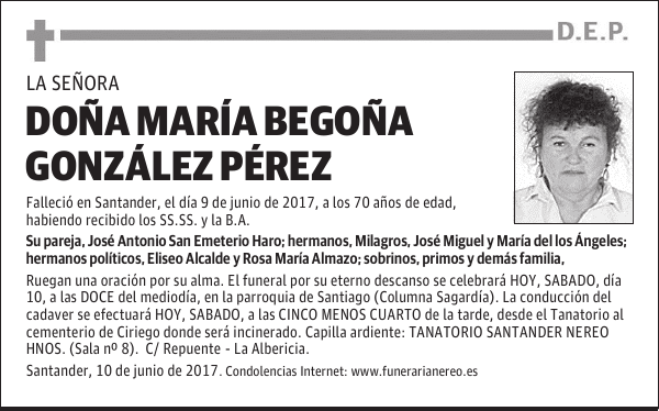 DOÑA MARIA BEGOÑA GONZALEZ PEREZ