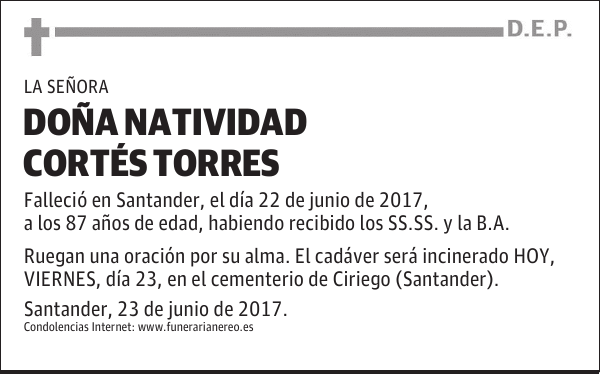 DOÑA NATIVIDAD CORTÉS TORRES