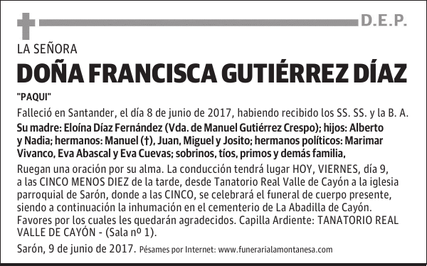 DOÑA FRANCISCA GUTIÉRREZ DÍAZ