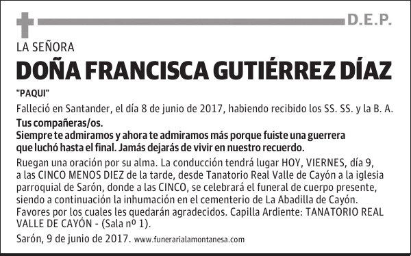 DOÑA FRANCISCA GUTIÉRREZ DÍAZ