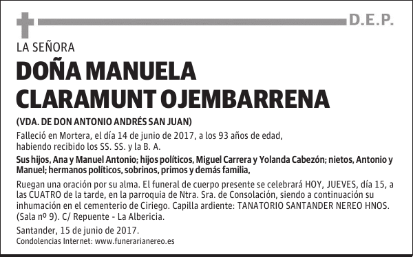 DOÑA MANUELA CLARAMUNT OJEMBARRENA