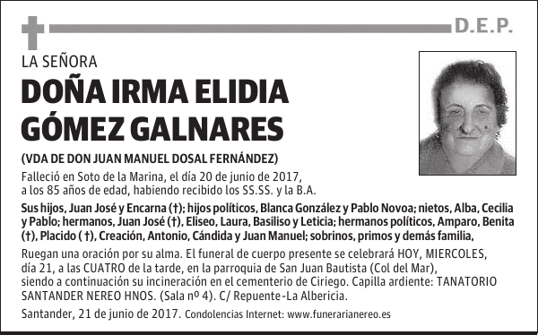 DOÑA IRMA ELIDIA GOMEZ GALNARES