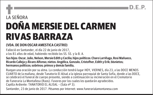 DOÑA MERSIE DEL CARMEN RIVAS BARRAZA