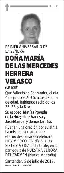 DOÑA MARÍA DE LAS MERCEDES HERRERA VELASCO