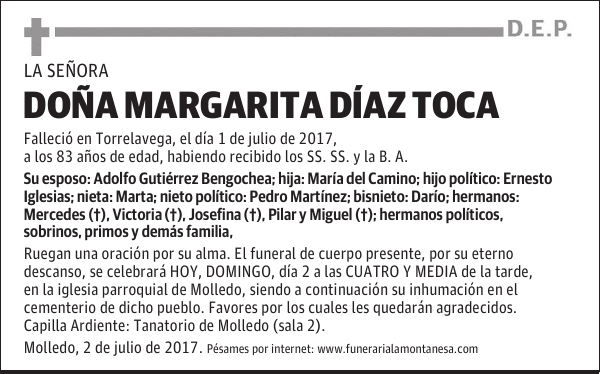 DOÑA MARGARITA DÍAZ TOCA