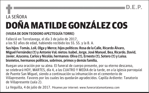 DOÑA MATILDE GONZÁLEZ COS