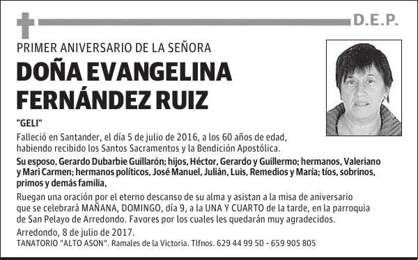 Dña. EVANGELINA FERNANDEZ RUIZ