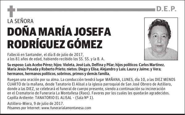 DOÑA MARÍA JOSEFA RODRIGUEZ GÓMEZ