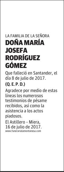 DOÑA MARÍA JOSEFA RODRÍGUEZ GÓMEZ