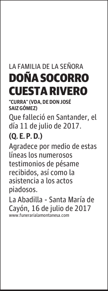 DOÑA SOCORRO CUESTA RIVERO