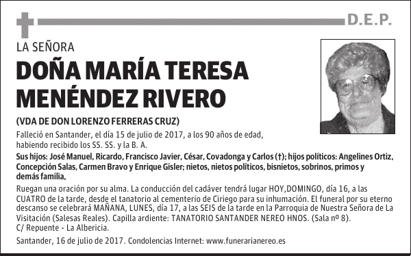 DOÑA MARÍA TERESA MENÉNDEZ RIVERO