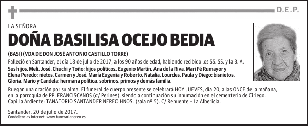 DOÑA BASILISA OCEJO BEDIA