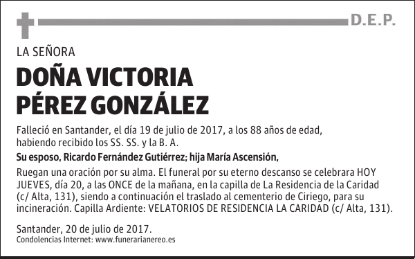 DOÑA VICTORIA PÉREZ GONZÁLEZ