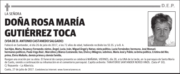 DOÑA ROSA MARIA GUTIERREZ TOCA