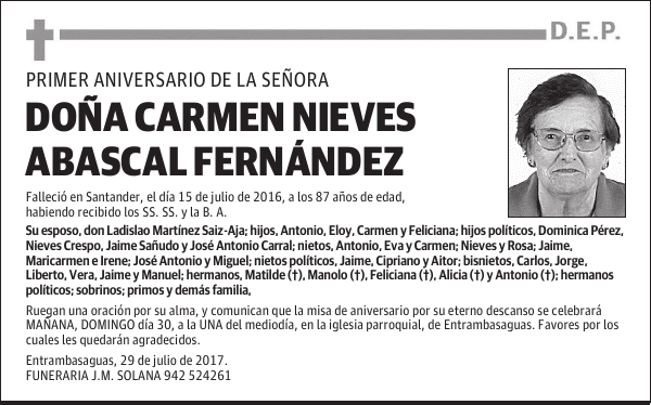 DOÑA CARMEN NIEVES ABASCAL FERNÁNDEZ