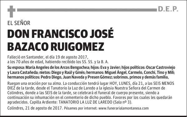 DON FRANCISCO JOSÉ BAZACO RUIGOMEZ