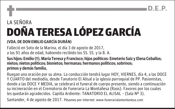DOÑA TERESA LÓPEZ GARCÍA