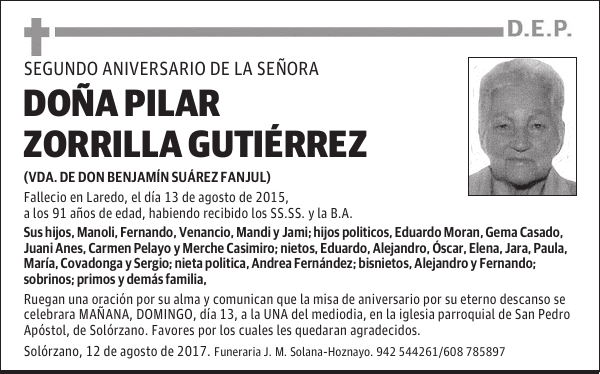 DOÑA PILAR ZORRILLA GUTIÉRREZ