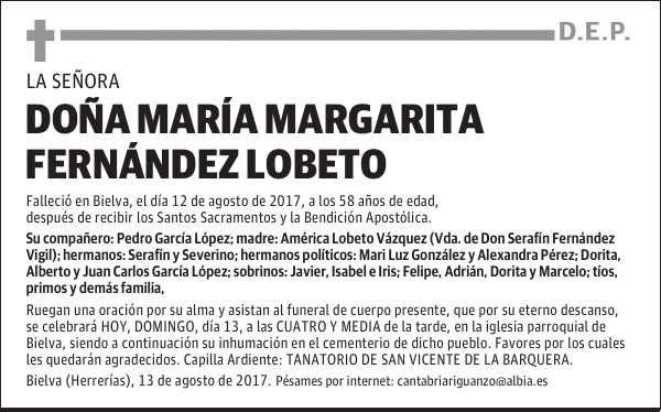 DOÑA MARÍA MARGARITA FERNANDEZ LOBETO