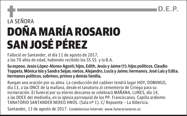 DOÑA MARIA ROSARIO SAN JOSE PEREZ