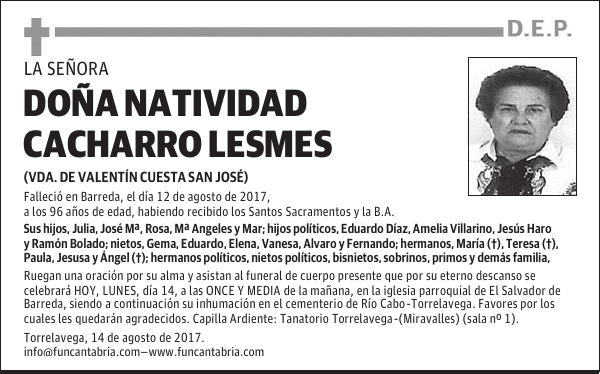 Doña Natividad Cacharro Lesmes