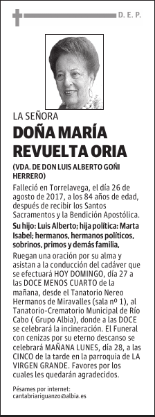 DOÑA MARÍA REVUELTA ORIA