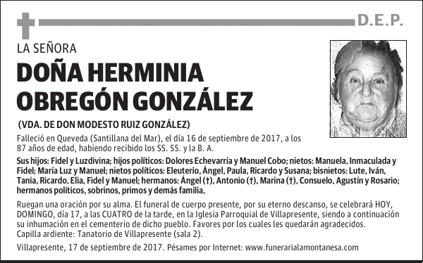 DOÑA HERMINIA OBREGÓN GONZÁLEZ