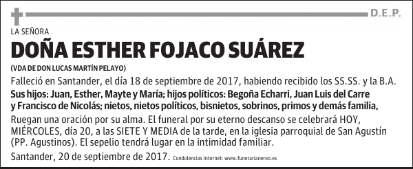 DOÑA ESTHER FOJACO SUAREZ