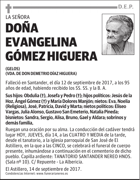 DOÑA EVANGELINA GÓMEZ HIGUERA