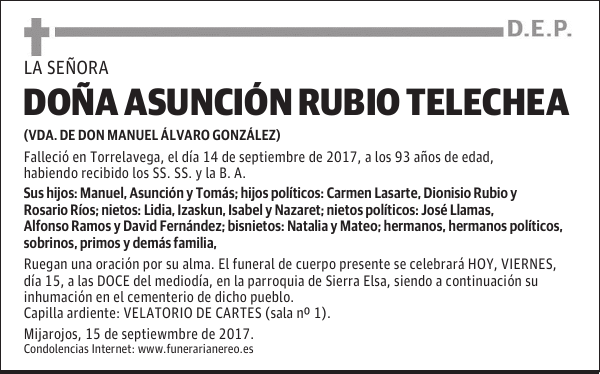 DOÑA ASUNCIÓN RUBIO TELECHEA