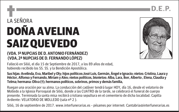 DOÑA. AVELINA SAIZ QUEVEDO