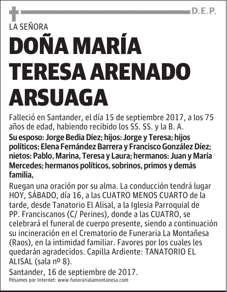 DOÑA MARÍA TERESA ARENADO ARSUAGA