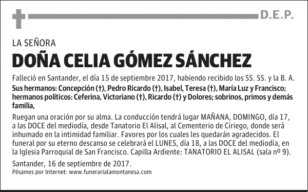 DOÑA CELIA GÓMEZ SÁNCHEZ