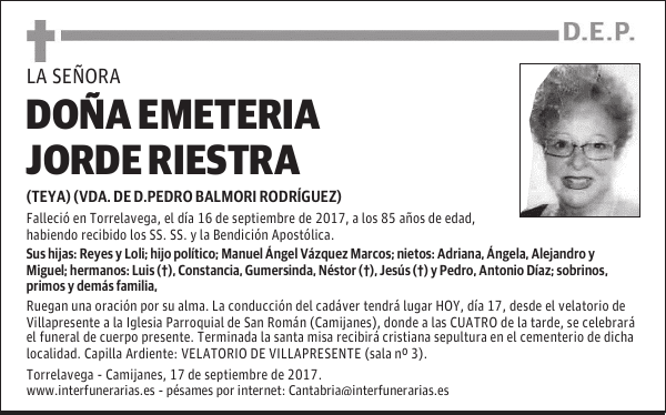 DOÑA. EMETERIA JORDE RIESTRA