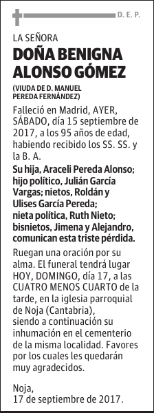 DOÑA BENIGNA ALONSO GÓMEZ