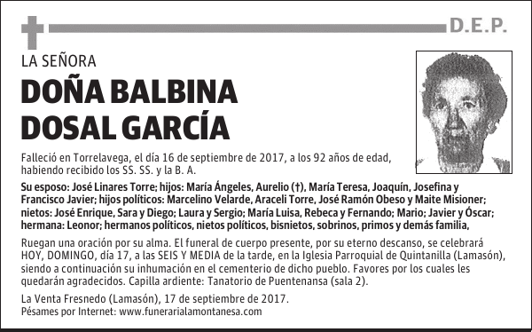 DOÑA BALBINA DOSAL GARCÍA