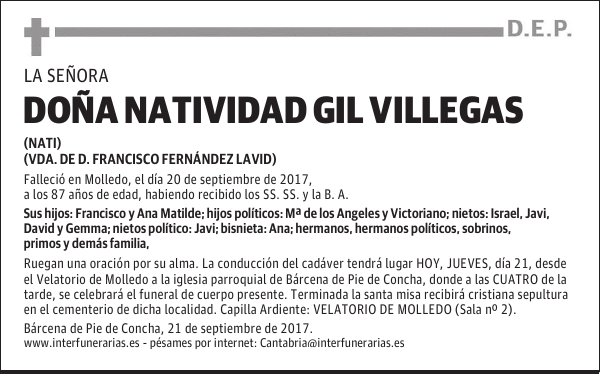 Da. NATIVIDAD GIL VILLEGAS