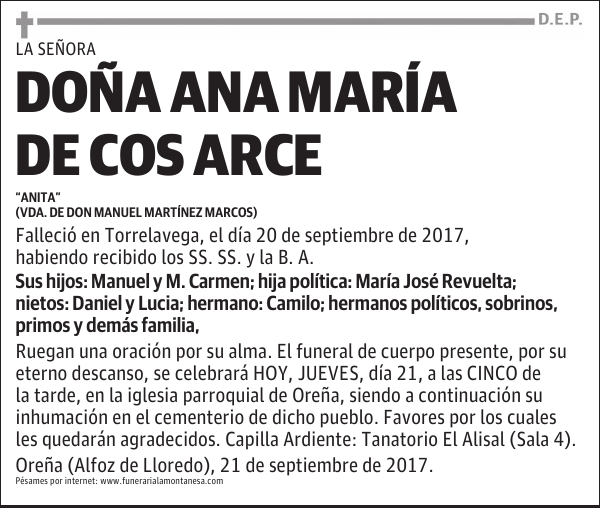 DOÑA ANA MARÍA DE COS ARCE