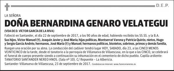 DOÑA BERNARDINA GENARO VELATEGUI