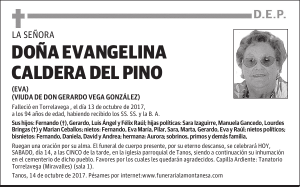 DOÑA EVANGELINA CALDERA DEL PINO