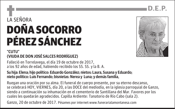 DOÑA SOCORRO PÉREZ SÁNCHEZ
